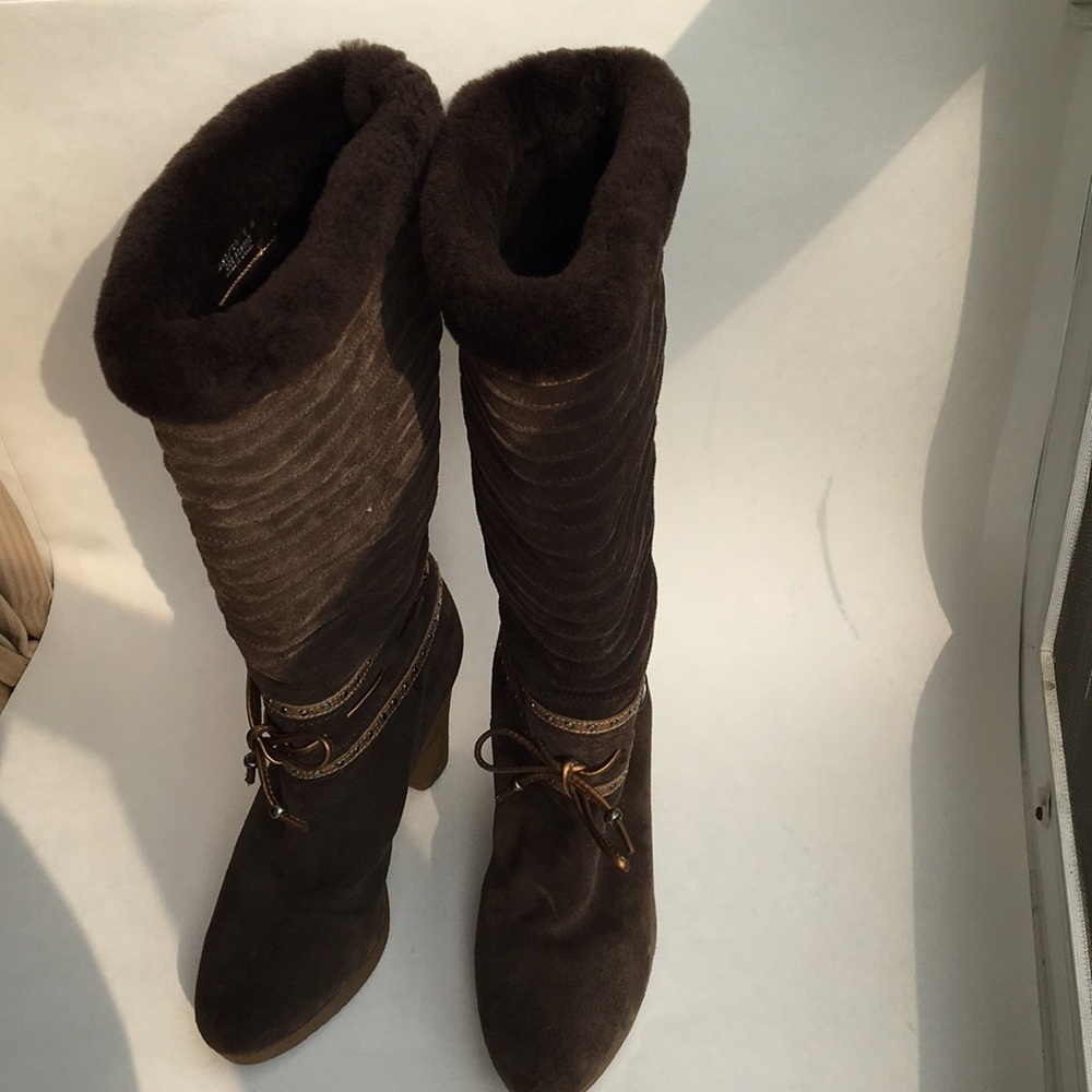 Cole Haan Suede Fur Line Below the Knee Boots